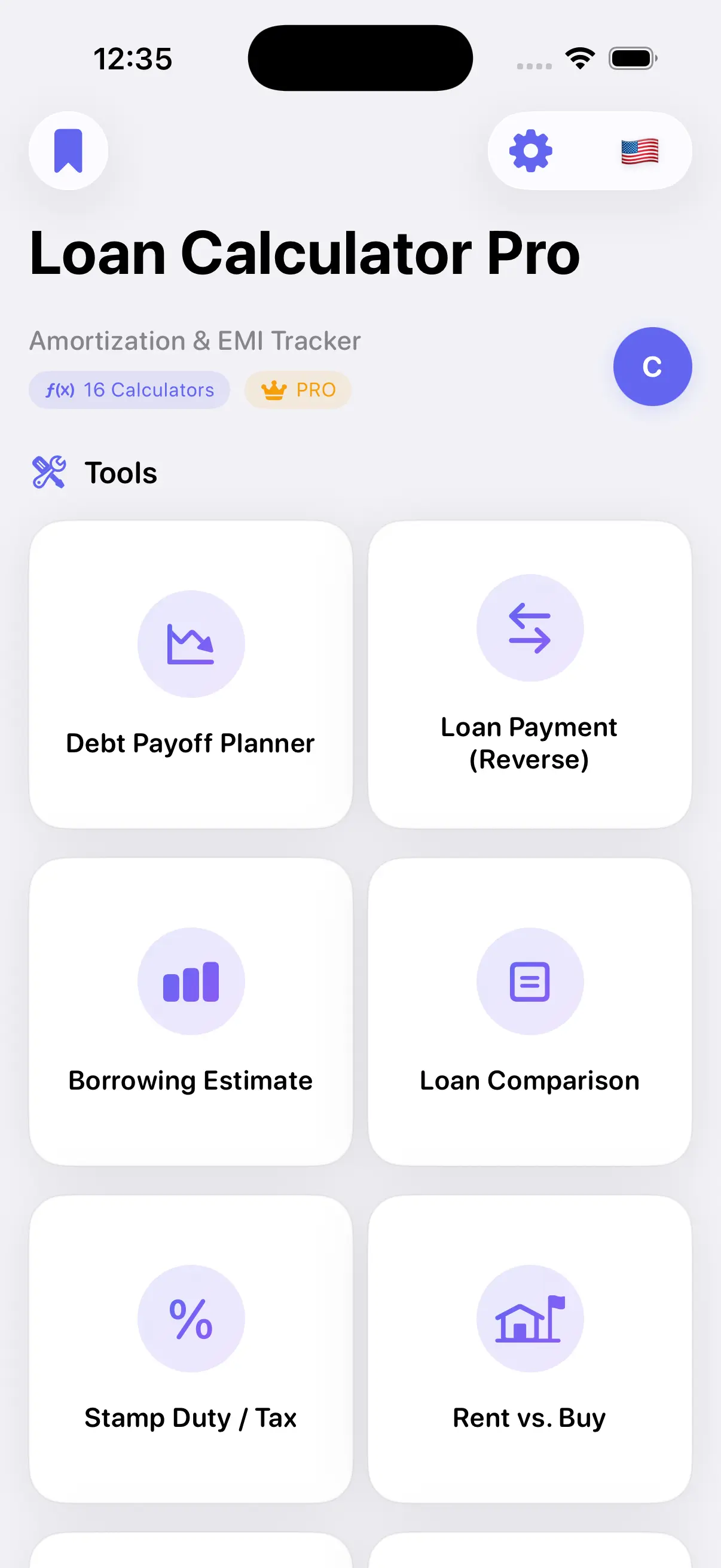 Loan Calculator calculator list on iPhone